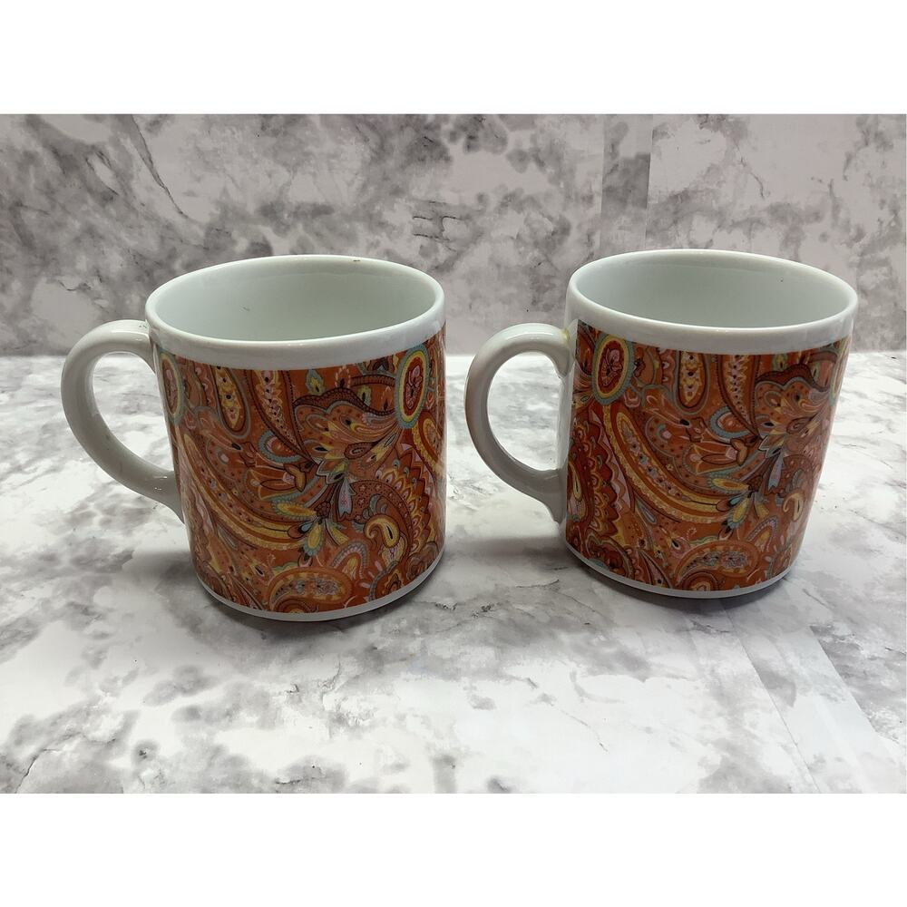 Orange & Paisley Bareuther Waldsassen Bavaria Coffee Mugs - Set of Two